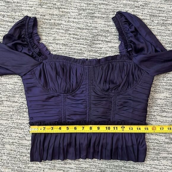 NWT ULLA JOHNSON Mia ruched ruffled satin top Purple Size 10 - Picture 10 of 16